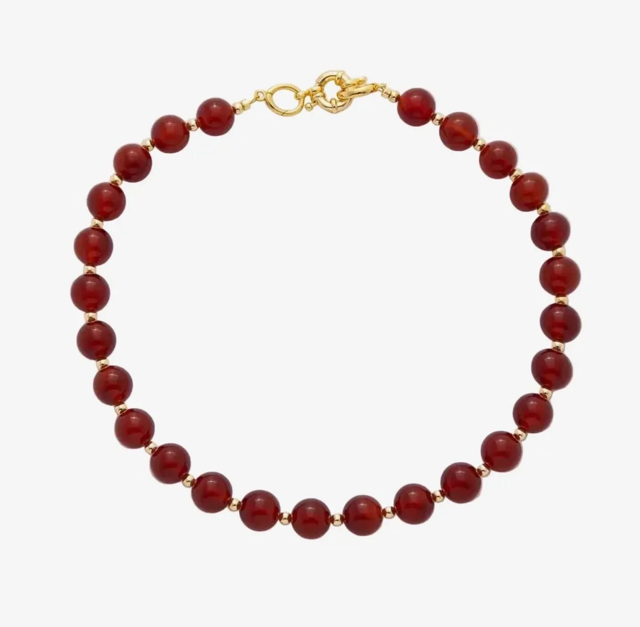 12mm Carnelian Gemstone Necklace with Gold-Plated Accents