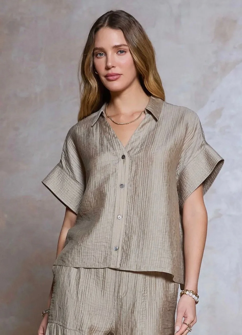 Dusty Sand V-Neck Blouse