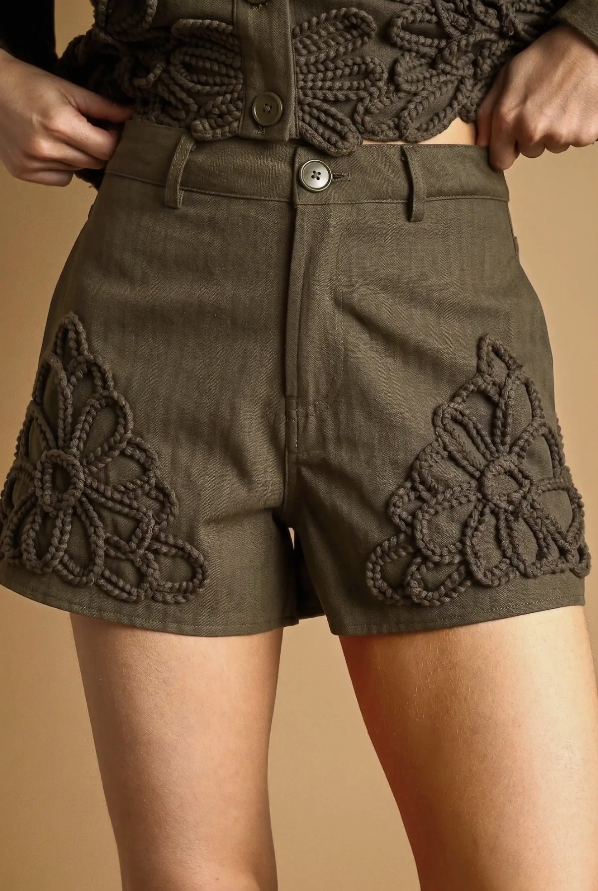 Floral Embellishment Cotton Shorts