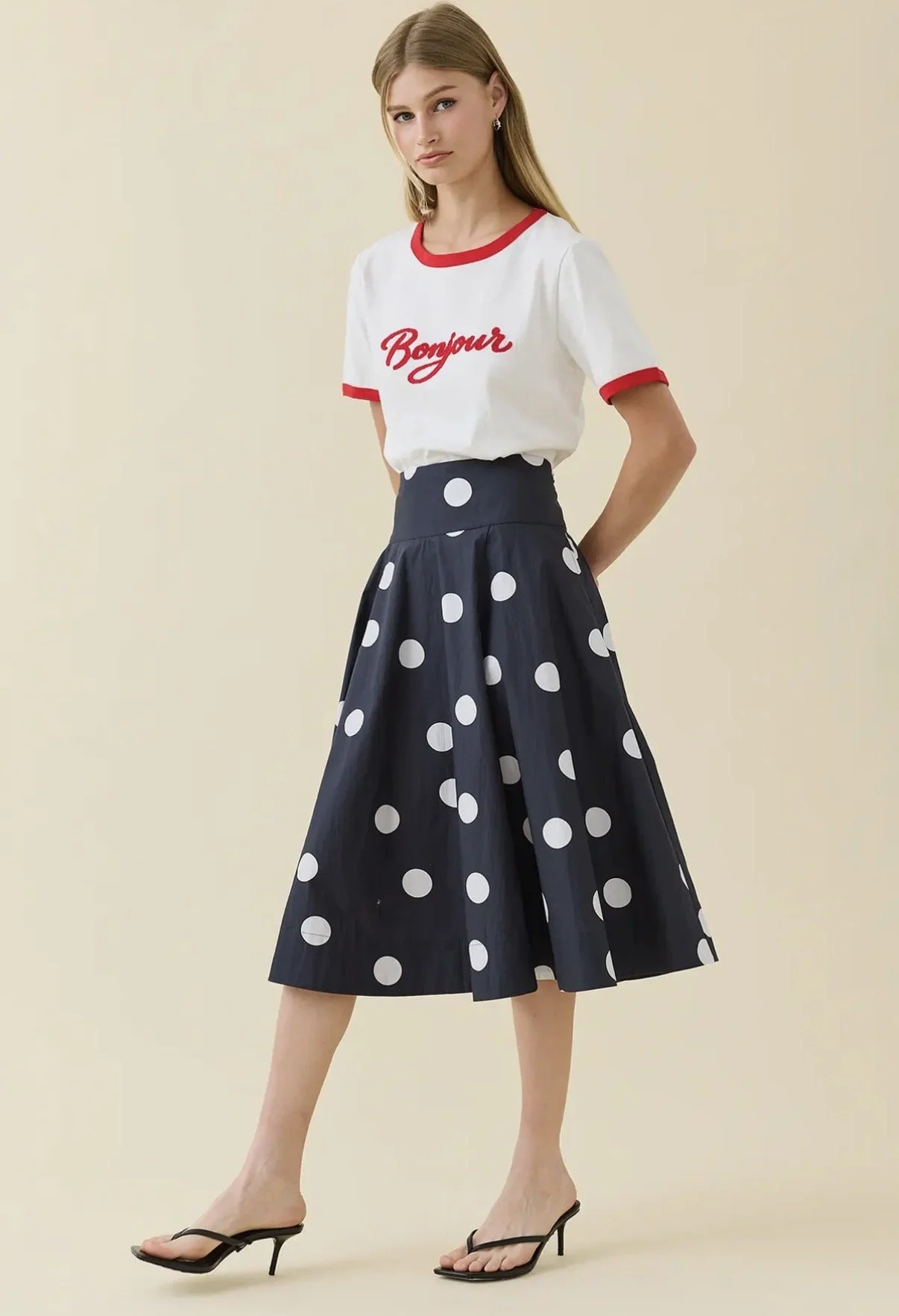 Classic Polka Dot Midi Skirt