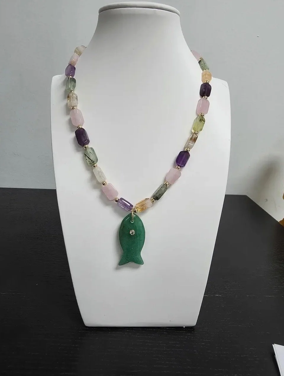 Enchanting Gemstone Necklace with Fish Charm