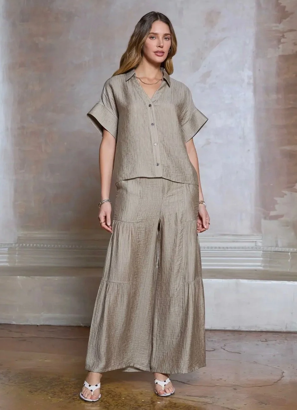 Dusty Sand Tiered Wide Leg Pants