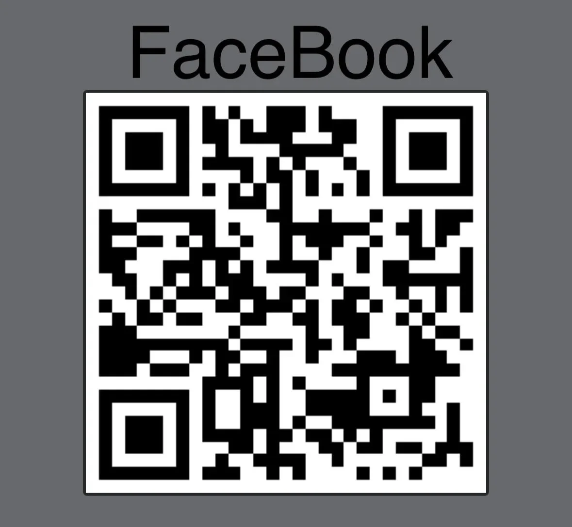QR code image under the text 'FaceBook' on a gray background.