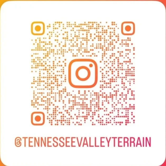 Instagram QR code with the handle '@TENNESSEVALLEYTERRAIN' written below.