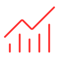 Red line graph with upward trend and vertical bars at the bottom.