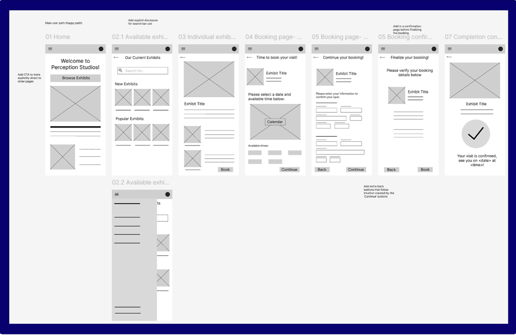 Fig. 8: Post usability testing lo-fidelity wireframes