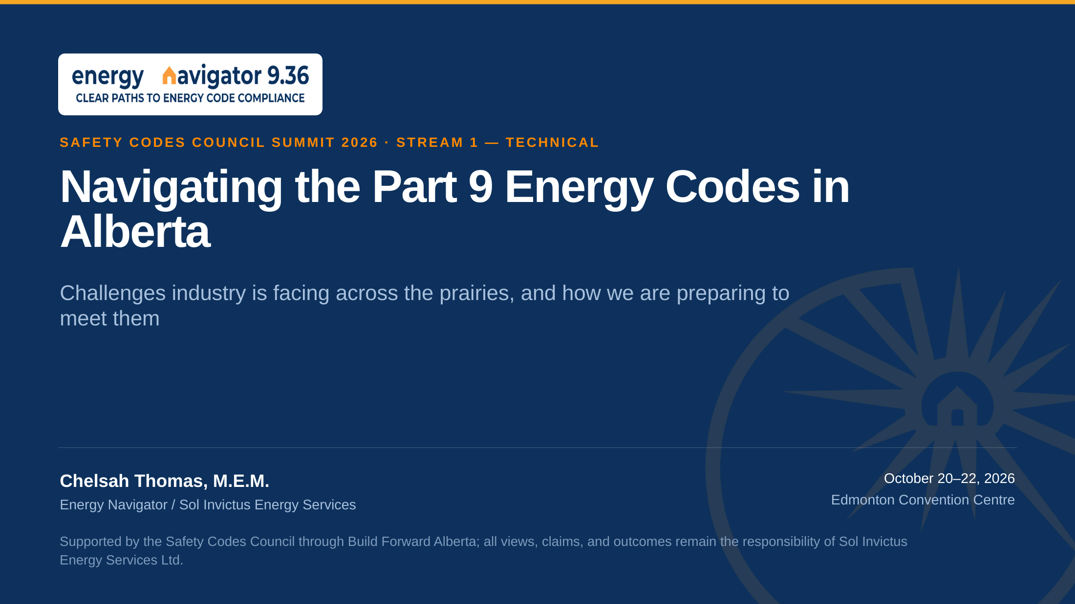 Slide 1 of the Alberta Safety Codes Summit 2026 presentation: Energy Navigator