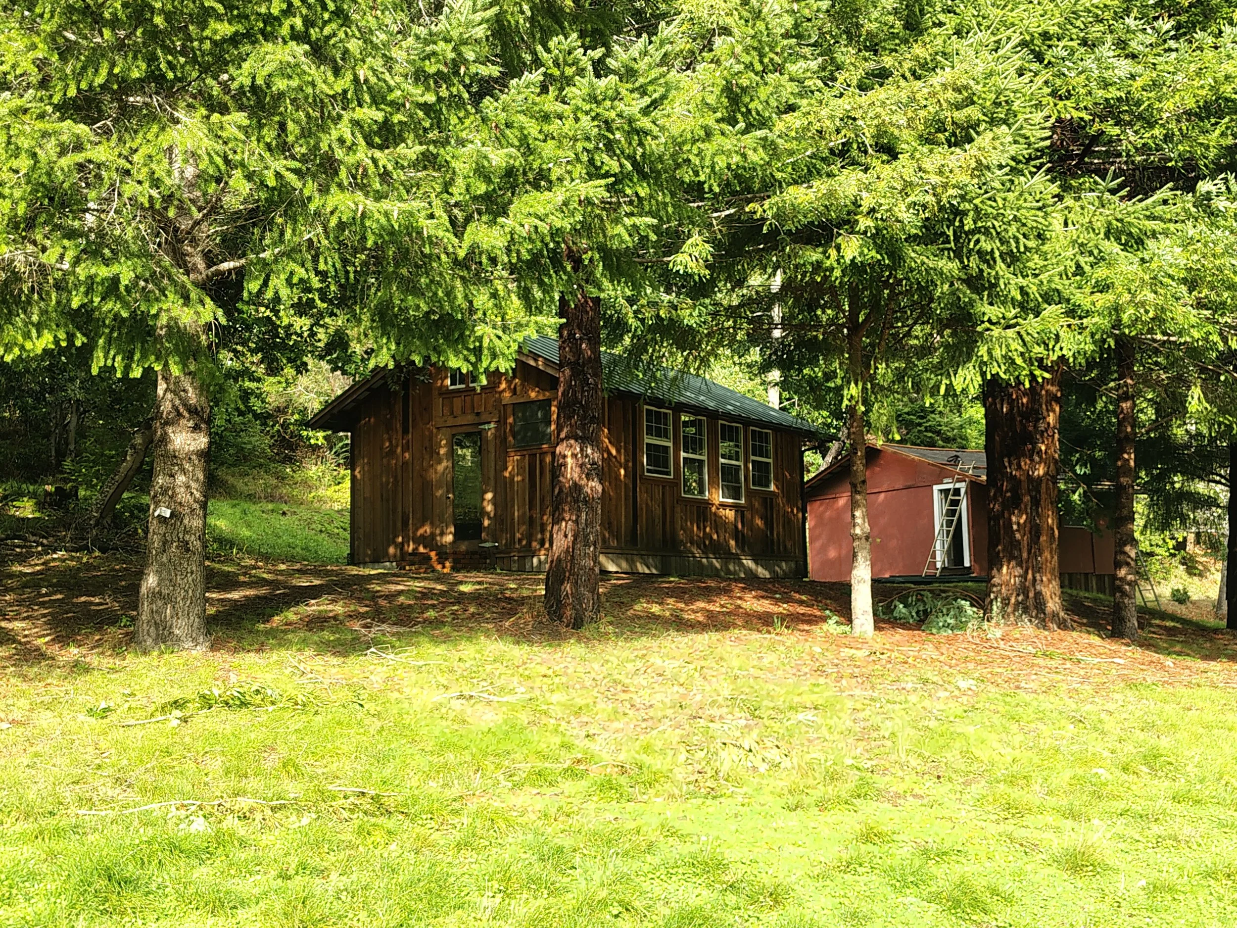 bunk house from center lawn in winter