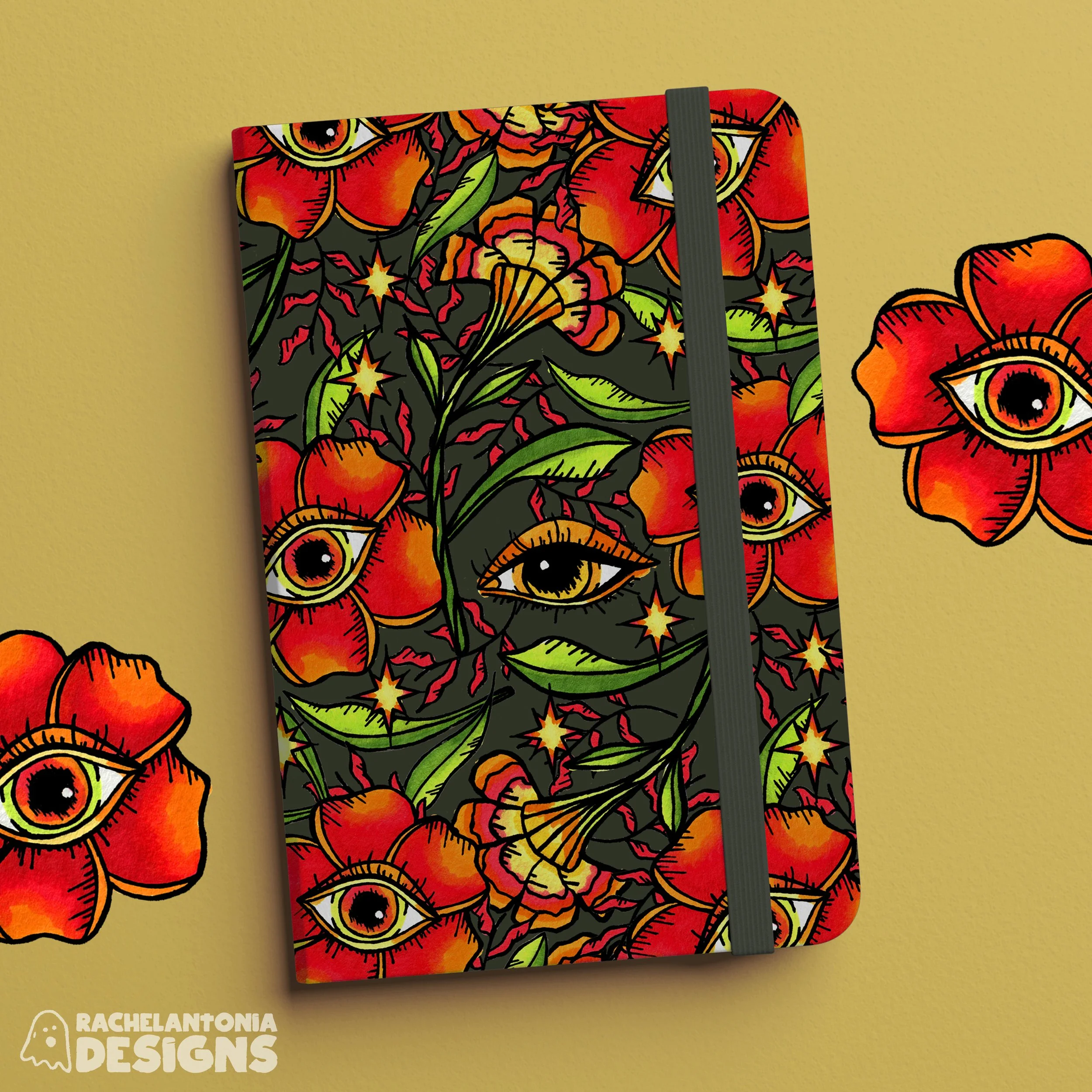 Gothic floral pattern applied on a hardcover notebook