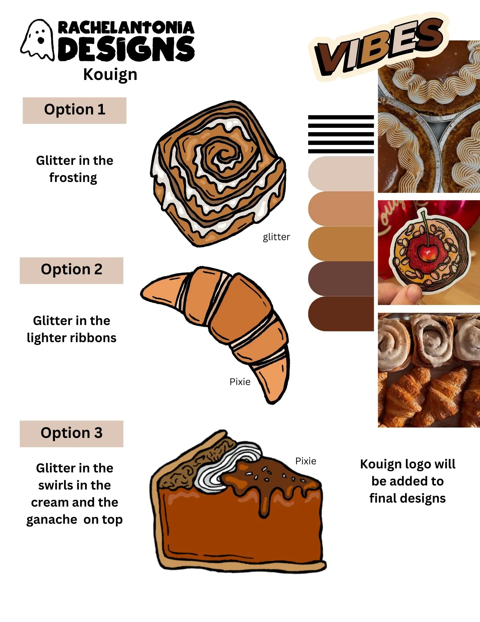 Sticker options with digital color and proposed glitter effects