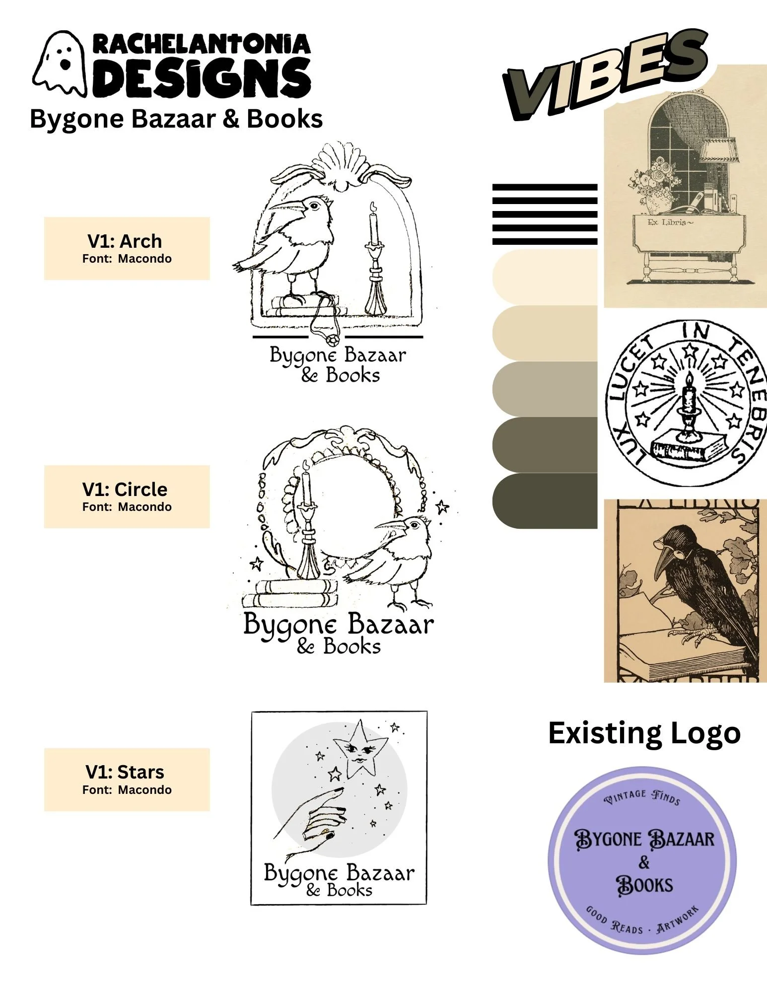 Initial logo design options with inspiration photos and proposed colors