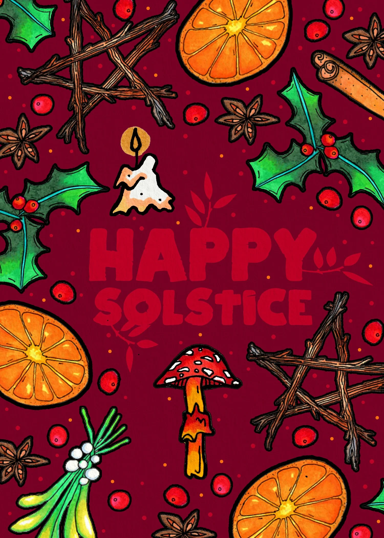 "Happy Solstice" - greeting card design for Rachel Antonia Designs