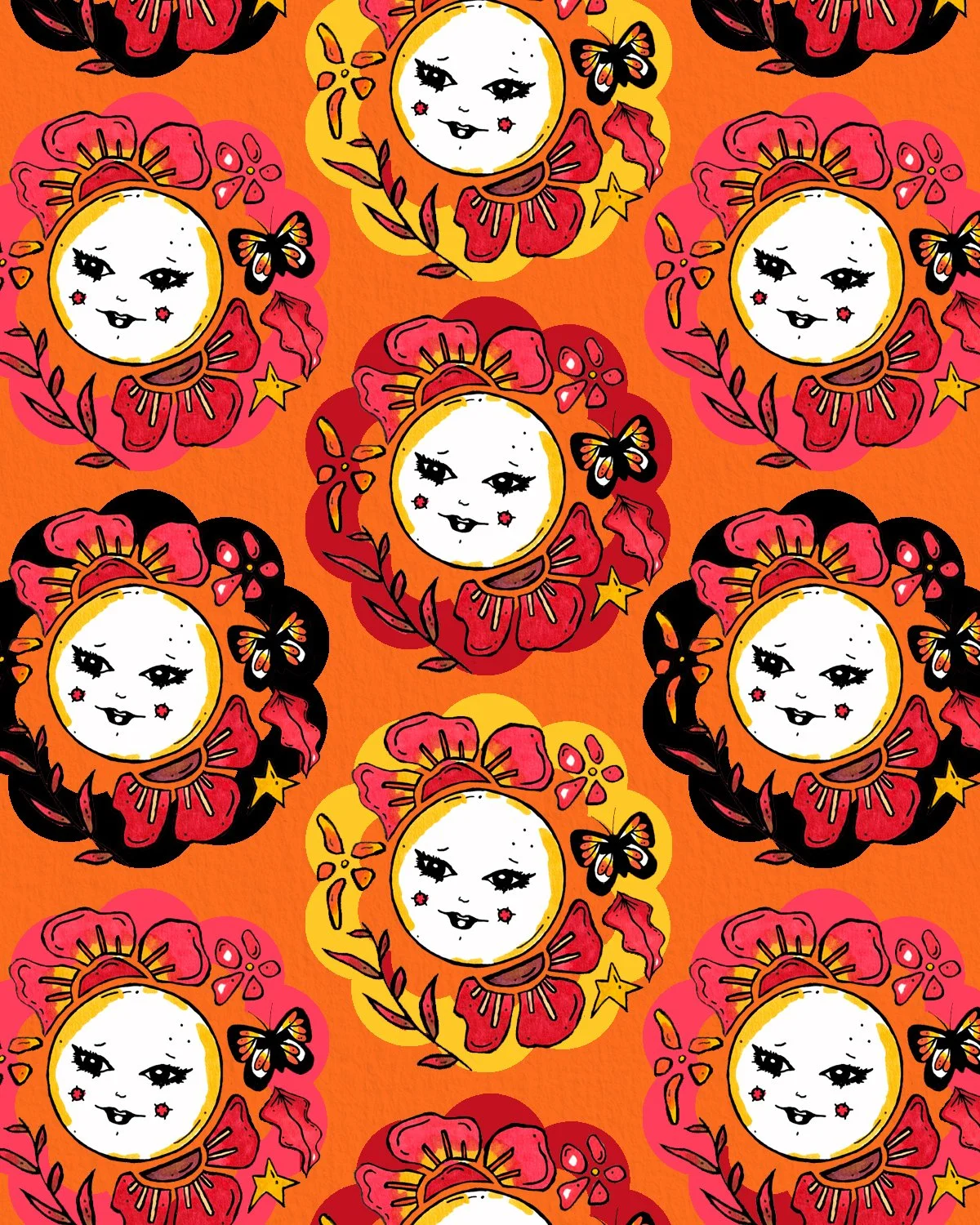 70's Inspired flower power moon pattern