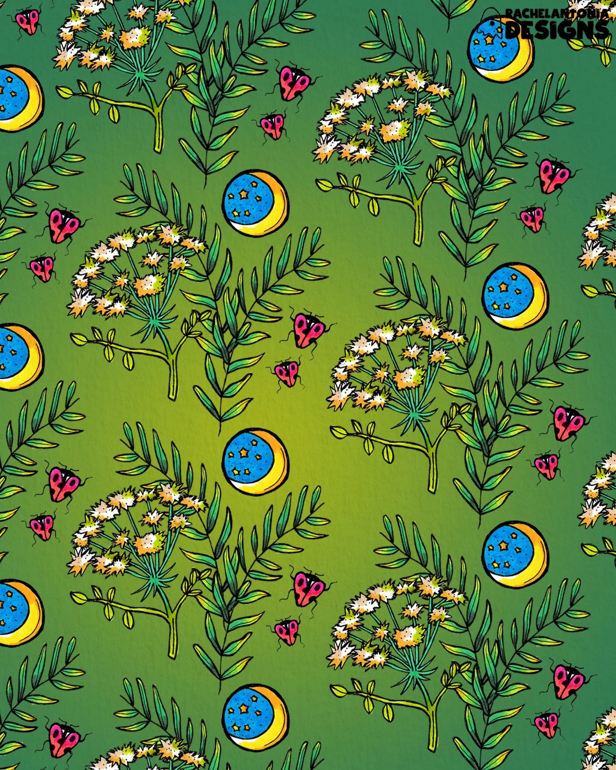 Floral ladybug pattern designed for wallpaper/fabric application