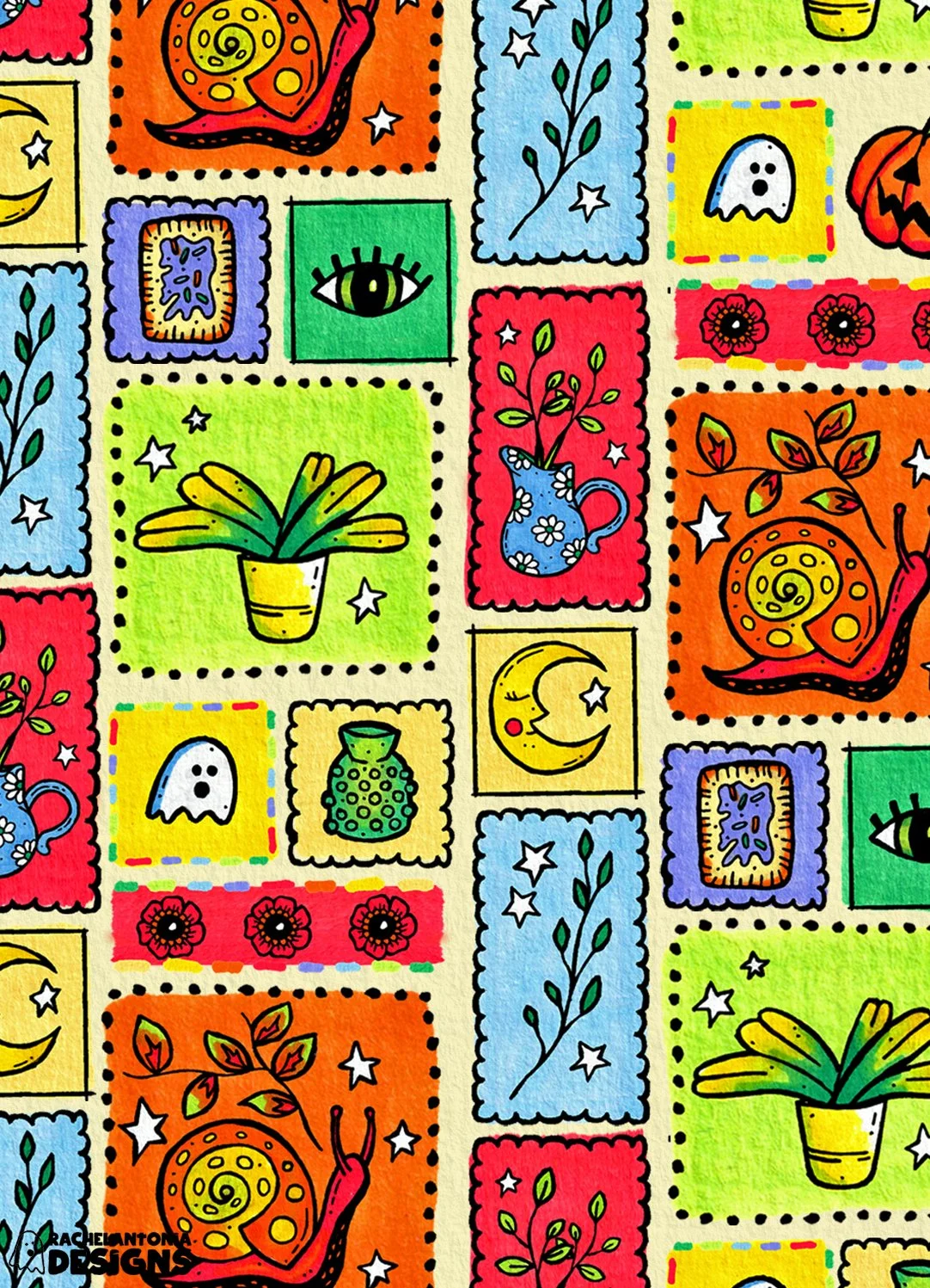 Playful patchwork icon pattern