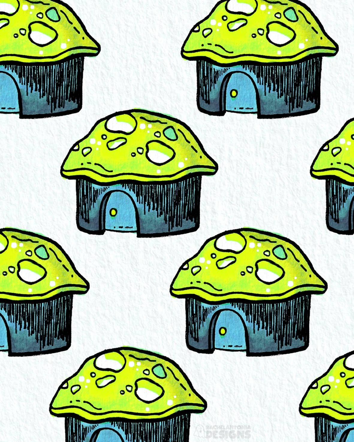 Neon mushroom house pattern