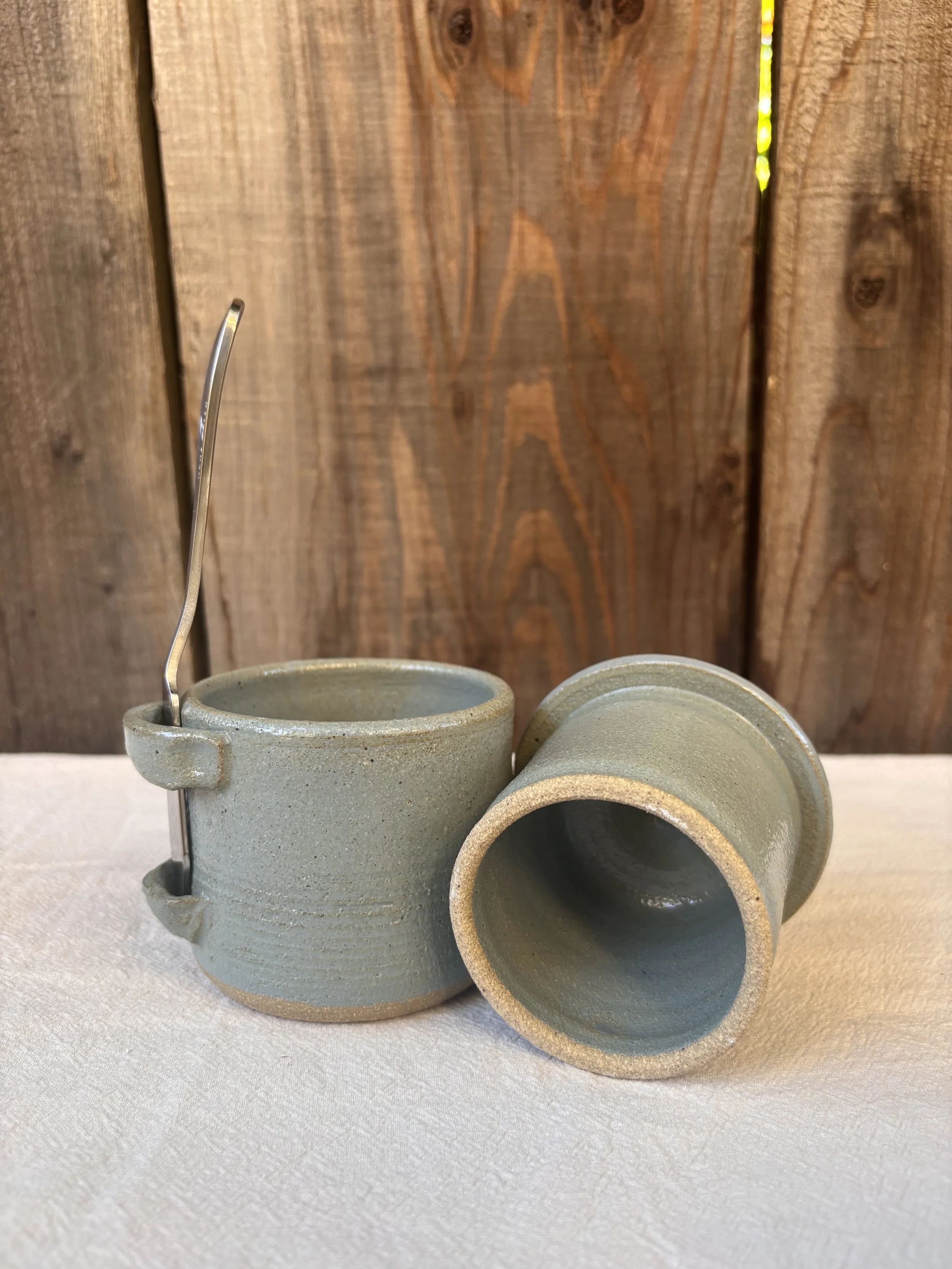 Rustic ceramic handcrafted butter keeper with stainless steel butterknife