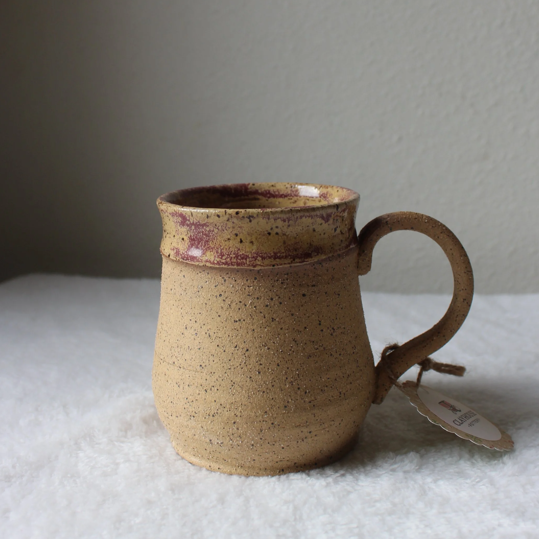 Mug - Raw Speckled Clay with Floating Pink Interior and Lip.