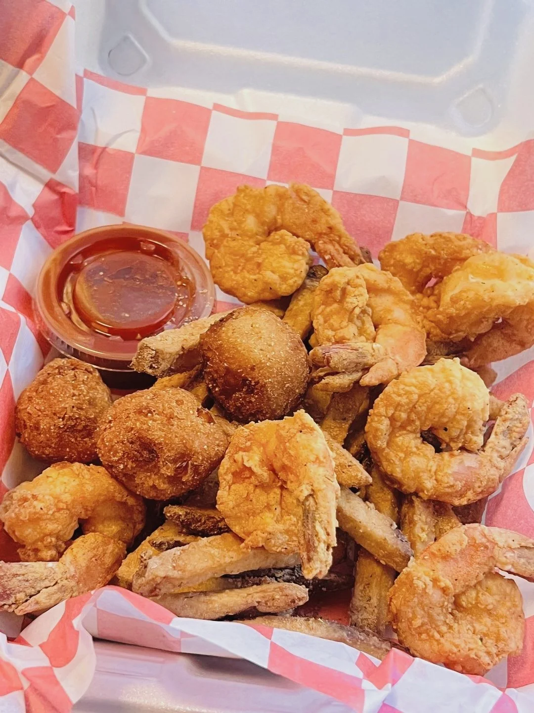 Fried Shrimp Fries and Hush puppies