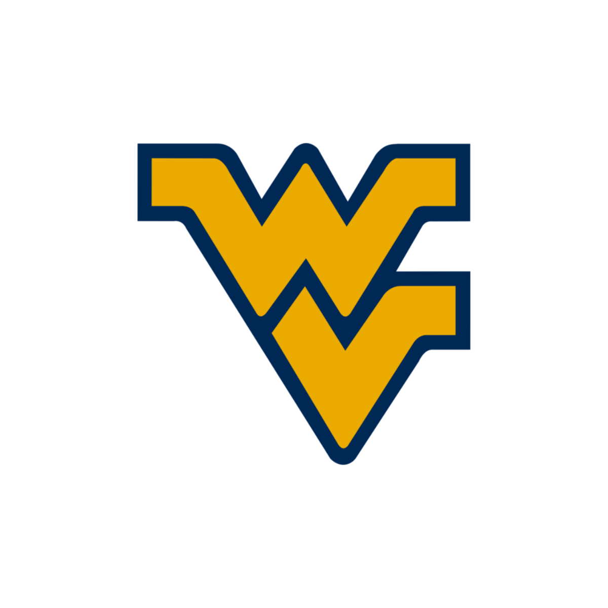 West Virginia University logo with three overlapping gold 'W' letters outlined in navy blue.