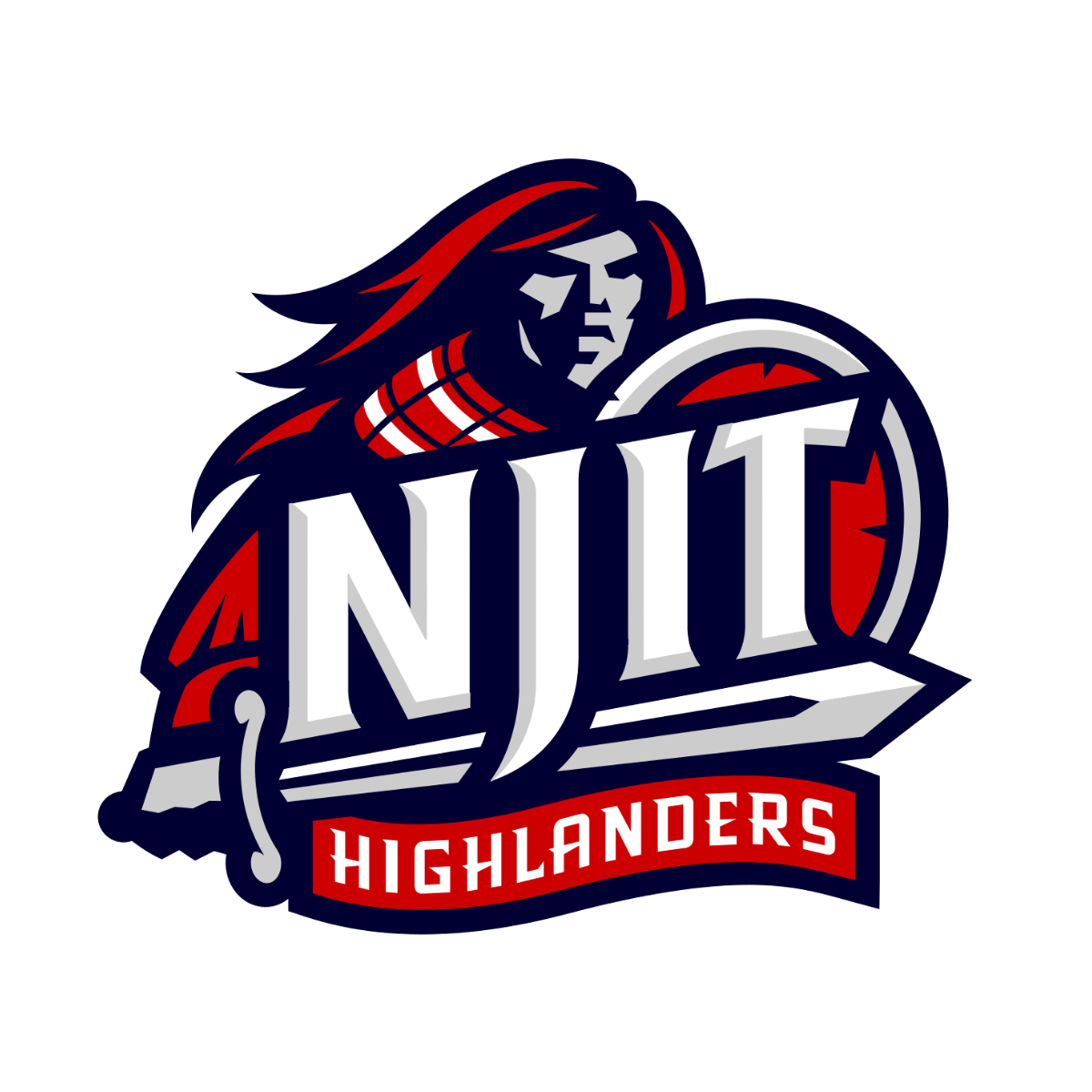 Logo of the NWHL hockey team, the NHL Highlanders, featuring a stylized female figure with long hair and a shield-shaped emblem.