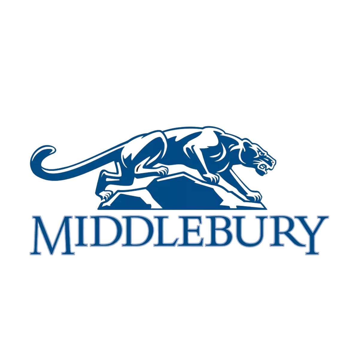 Middlebury College logo featuring a stylized panther mascot above the word 'Middlebury' in blue letters.