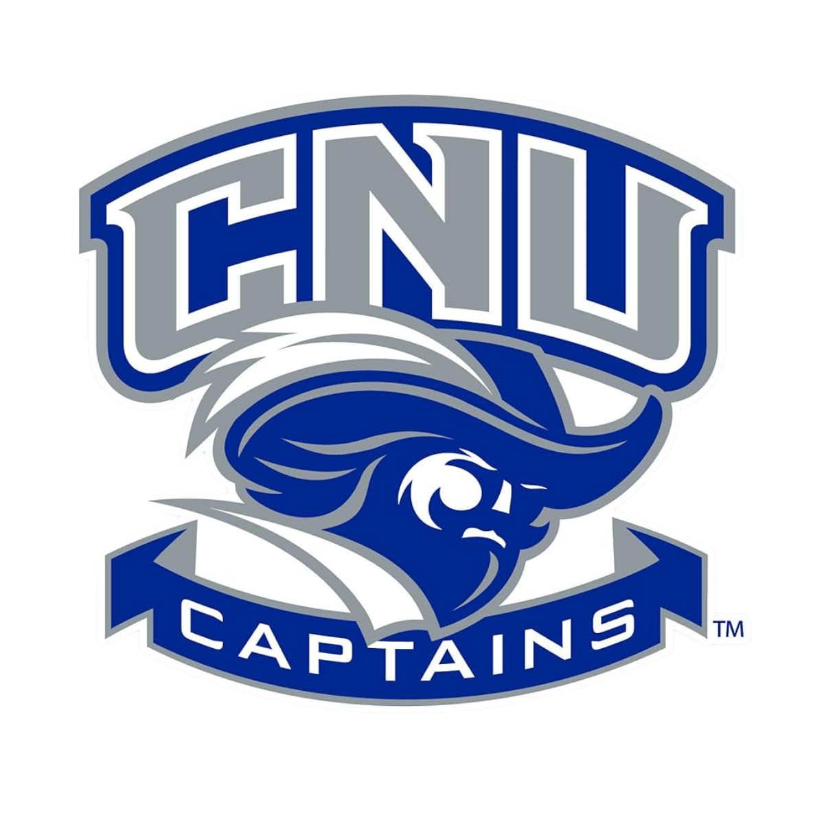 Logo of the San Jose Sharks hockey team featuring a stylized shark wearing a captain's hat with the words 'CNU Captains' displayed.