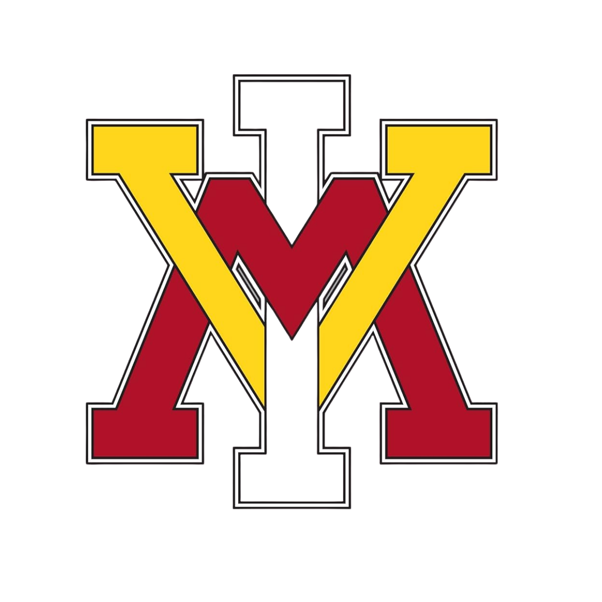 Overlapping yellow, red, and black letters forming a graphic design with a black background.