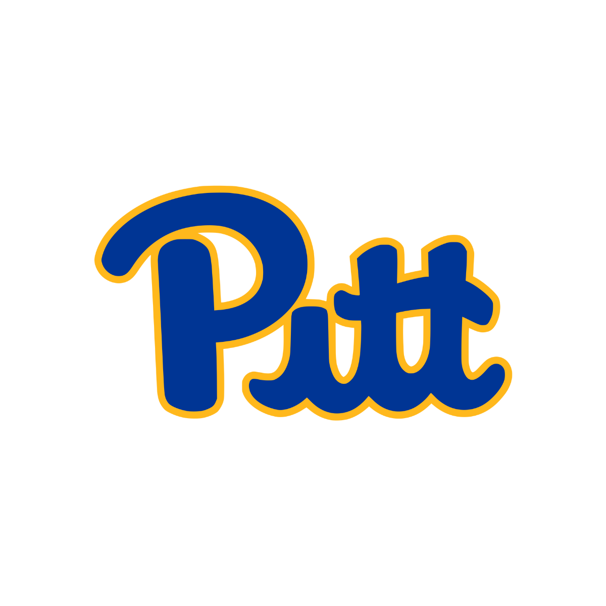 The word 'Pitt' written in bold blue letters with a yellow outline.