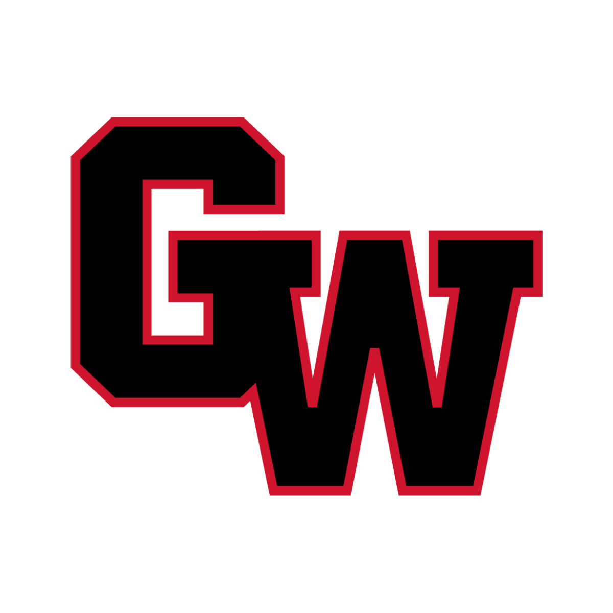 Graphic of the letters 'QW' in black with red outlines on a black background.