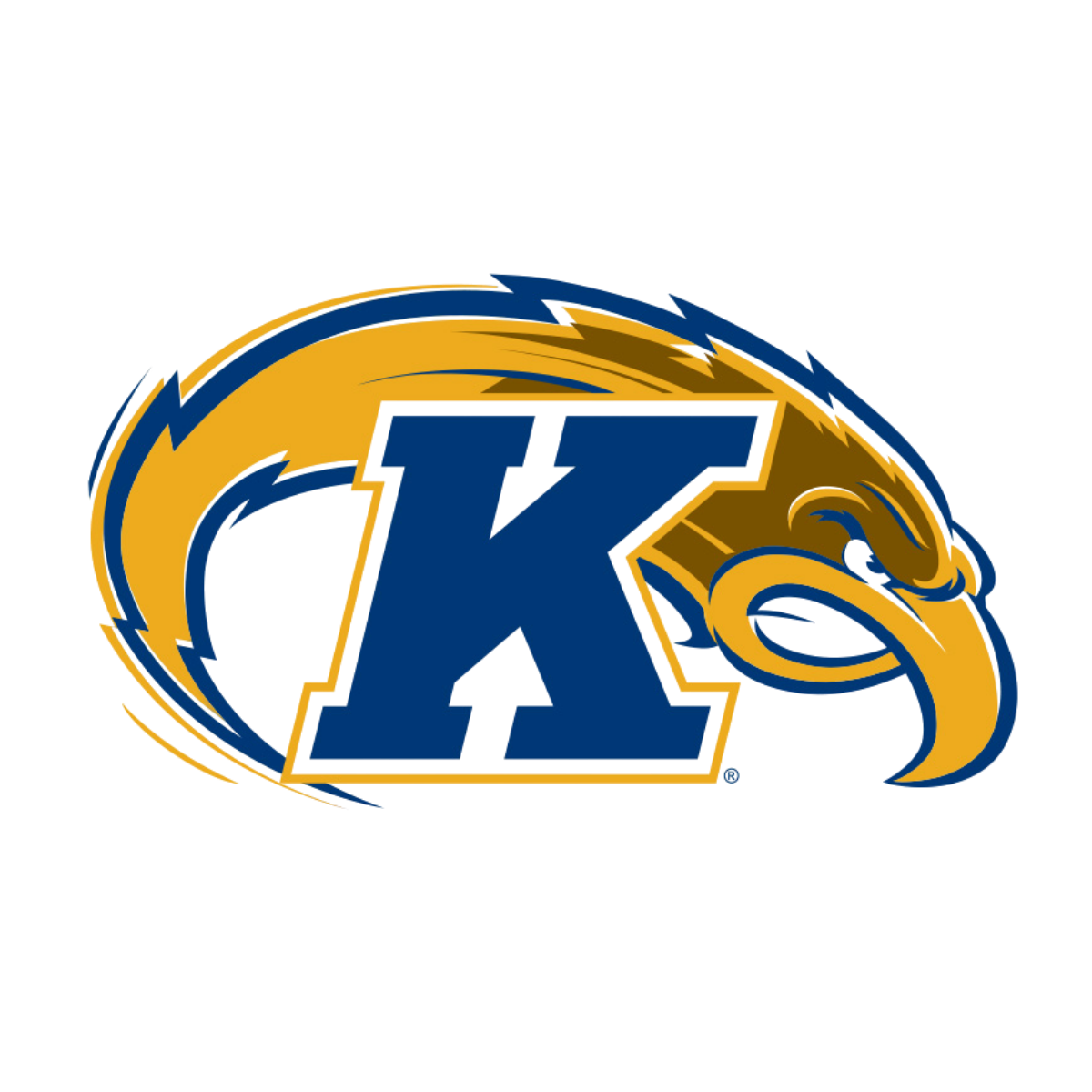 Logo of the Kansas City Chiefs football team, featuring a large navy blue letter K, a gold arrowhead, and a stylized eagle head in gold and navy blue.