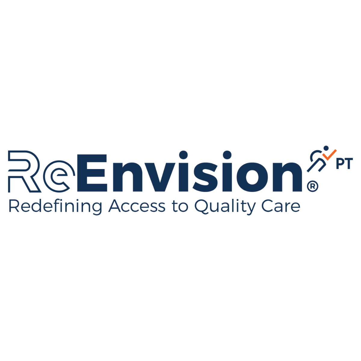 ReVEsion PT logo with tagline 'Redefining Access to Quality Care' and stylized figure with checkmark.