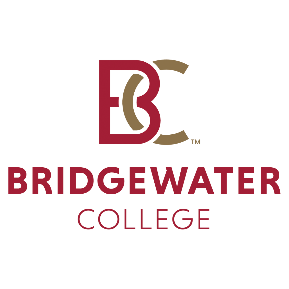 College logo with a large stylized letter 'B', the words 'Bridgewater College' below, and a semi-circular design element around the 'B' in maroon and gold colors.