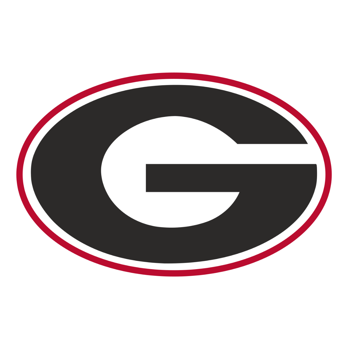 University of Georgia Bulldogs logo with a black uppercase "G" in the center, outlined in white and red.