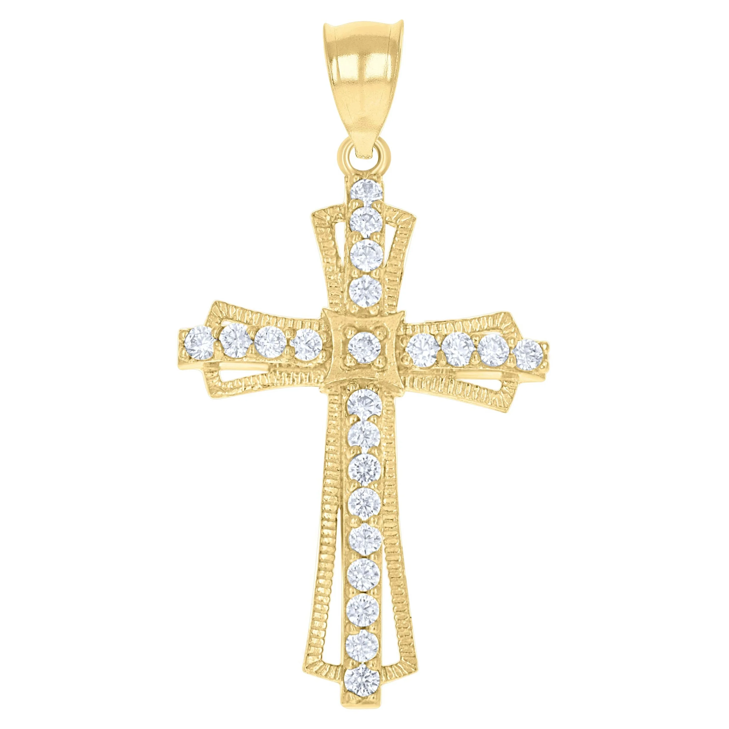 10kt Yellow Gold Womens Mens Round Cubic Zirconia Cubic-Zirconia Cross Religious Charm Pendant