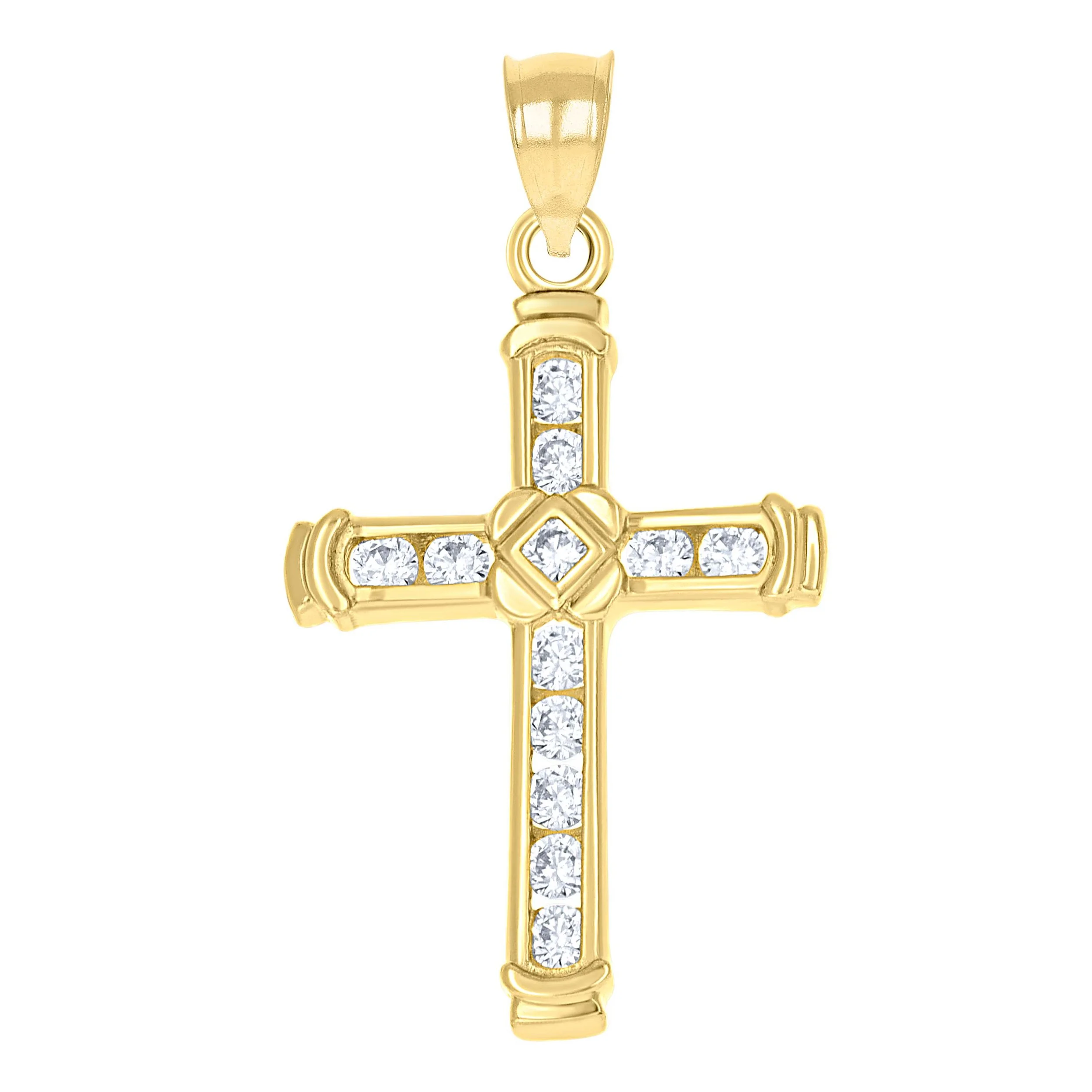 10kt Yellow Gold Womens Mens Round Cubic Zirconia Cubic-Zirconia Cross Religious Charm Pendant