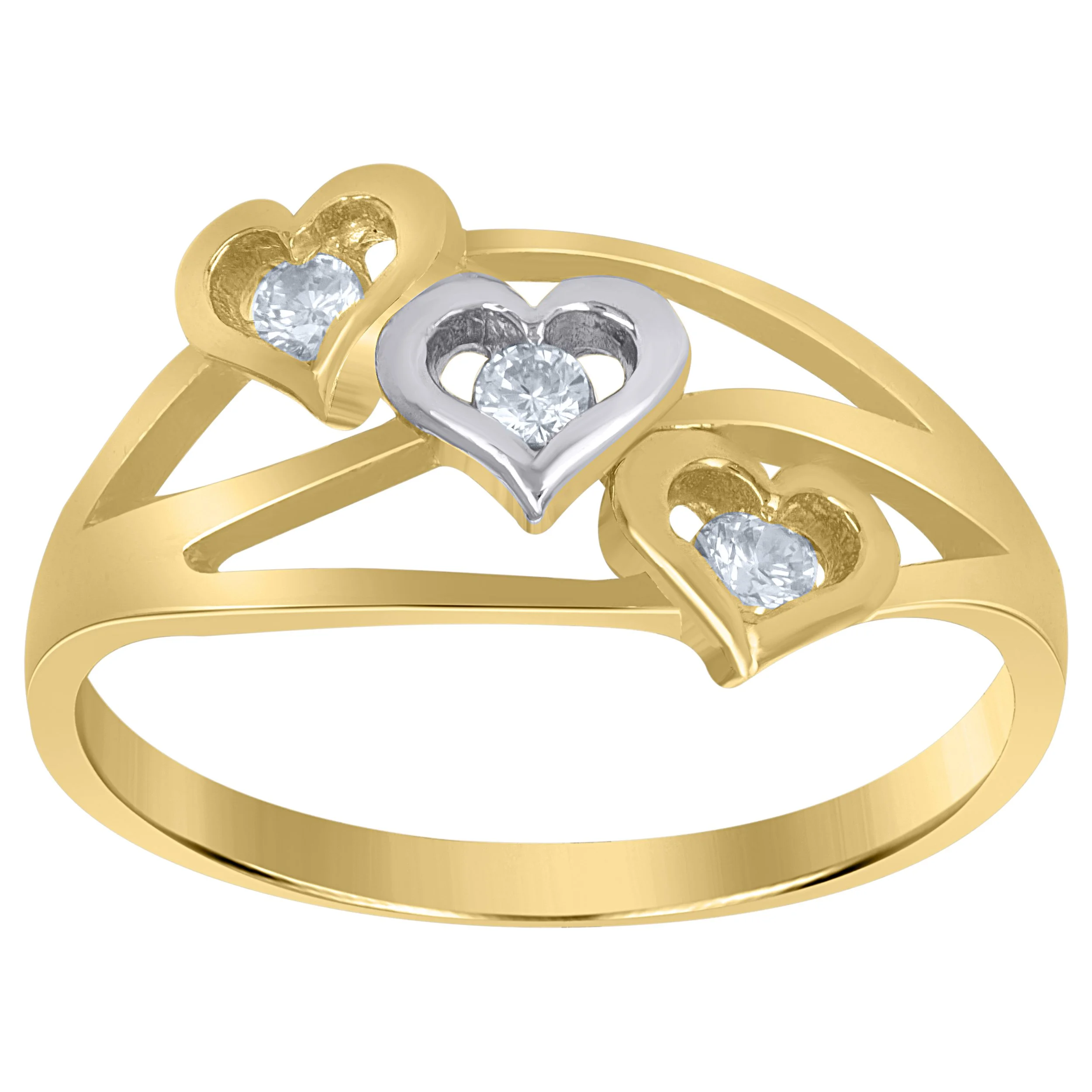 10kt Two-Tone Gold CZ Womens Triple Hearts Engagement Ring