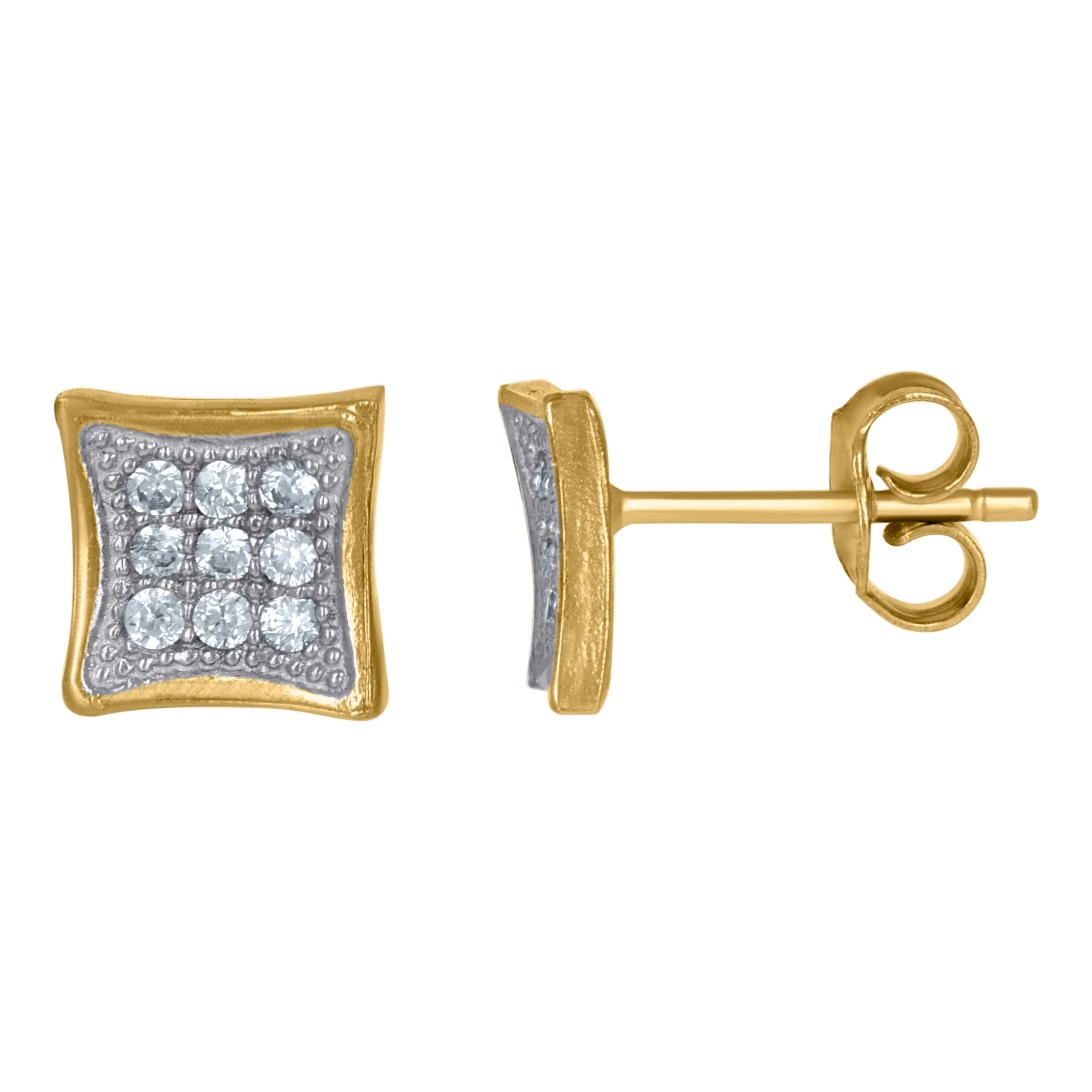 10kt Two-Tone Gold Mens CZ Cubic Zirconia Square Stud Earrings