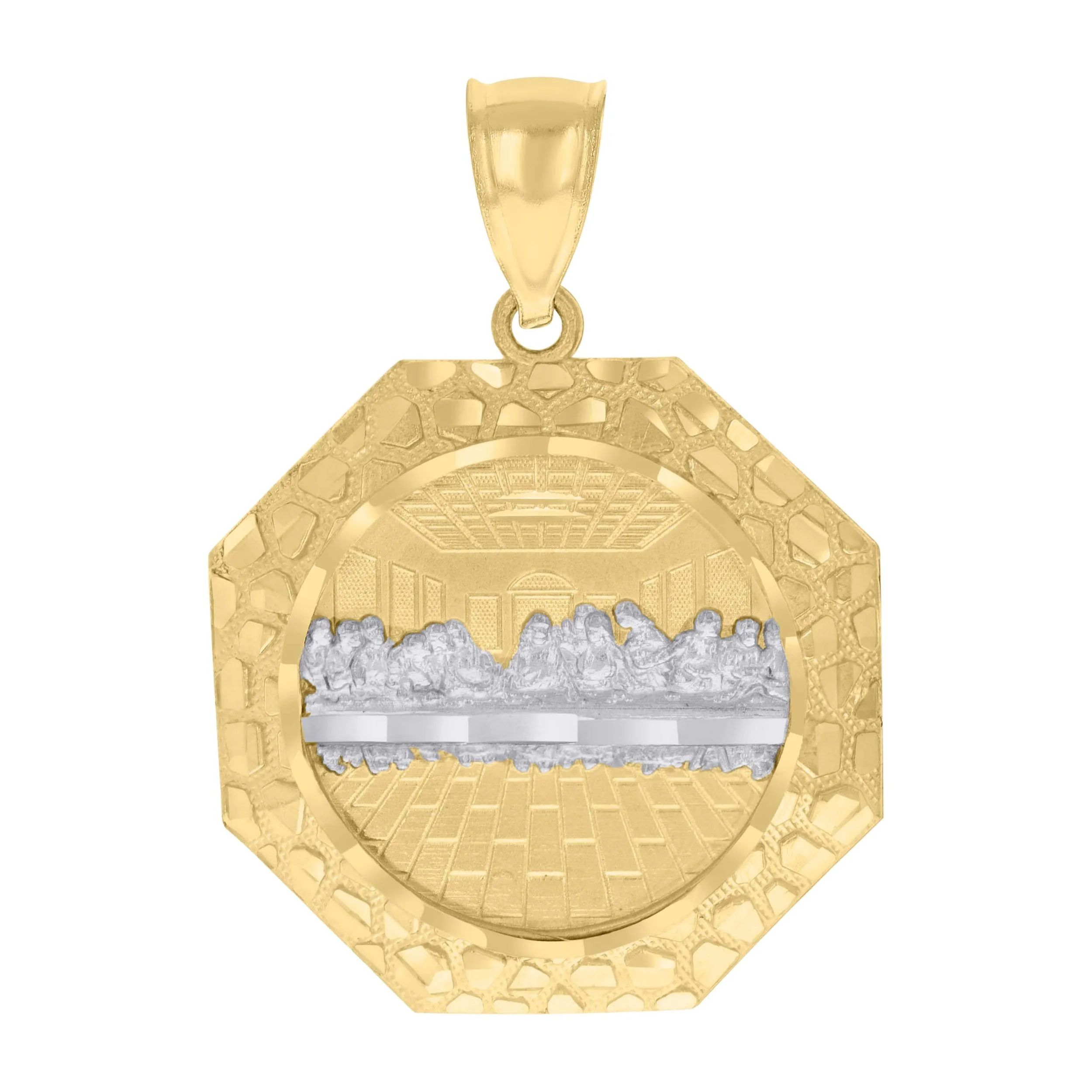 10kt Two-tone Gold Mens Nugget Last Supper Religious Charm Pendant