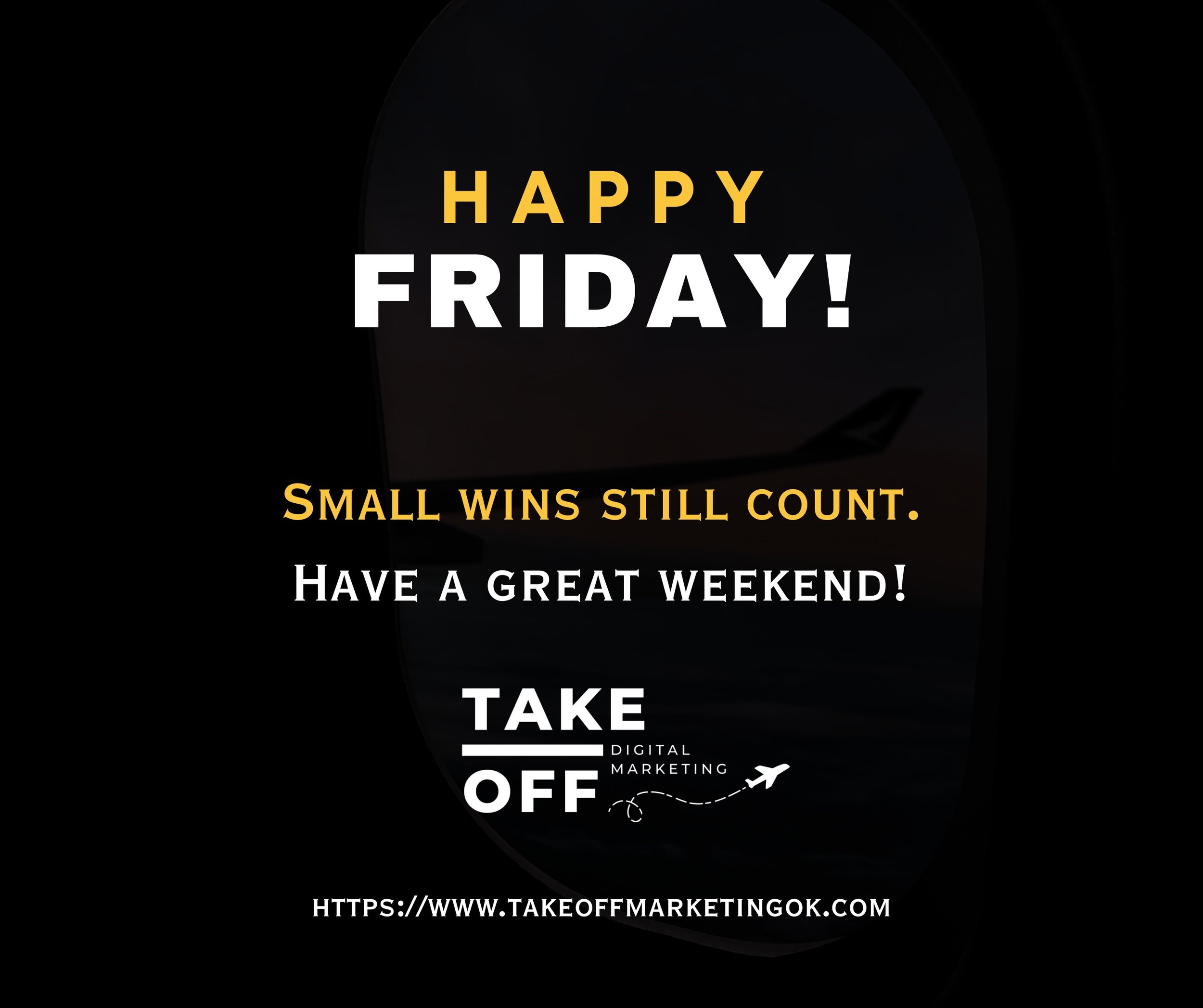 Happy Friday! ✈️

Another week of creating, growing, and moving forward. 

Whatever you accomplished this week, big or small, be proud of the progress. 🌱

Have a great weekend! 

#growth #takeoff #marketing #supportlocal #friday