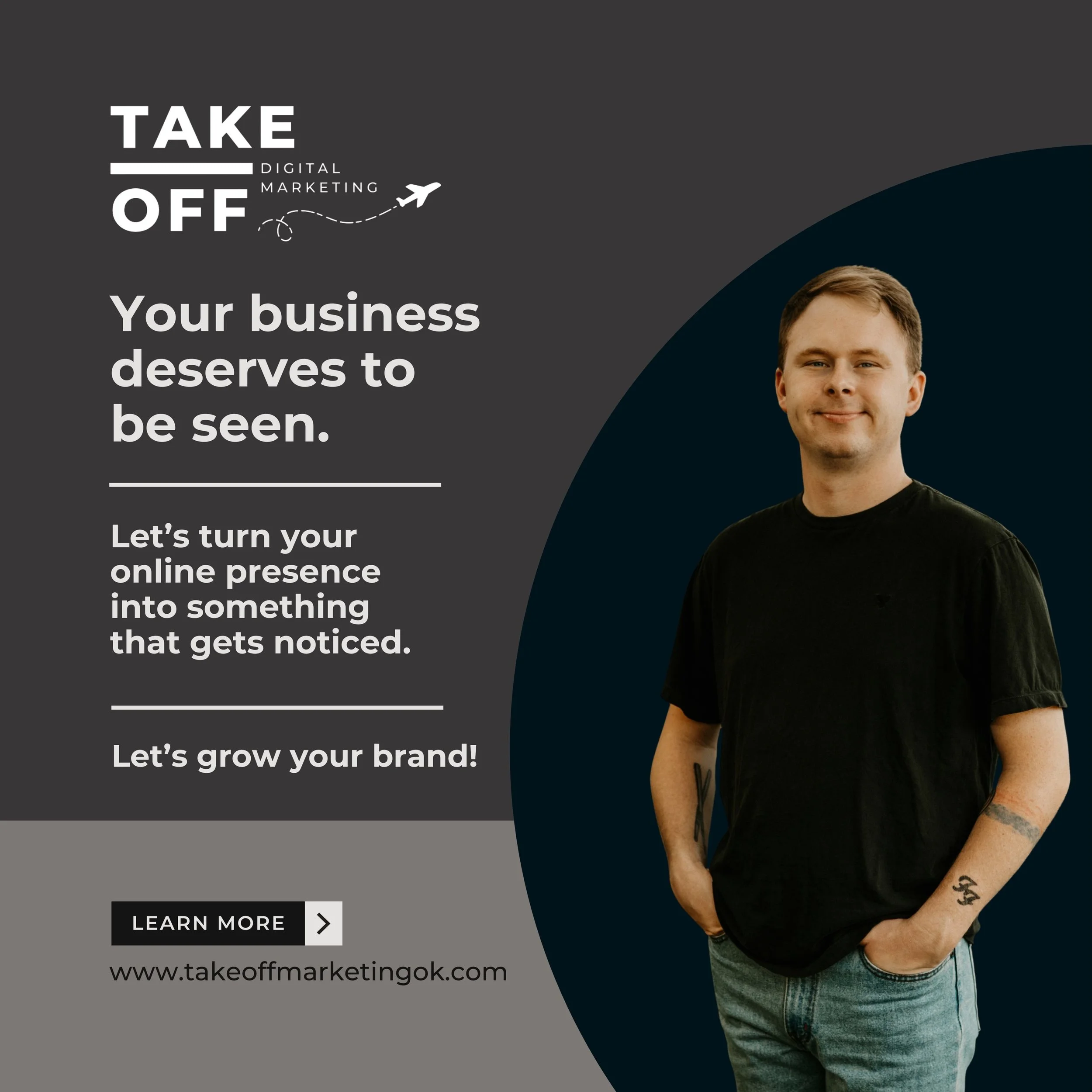 YOUR BUSINESS DESERVES TO BE SEEN! 👀

You put your heart into what you do. Let us help you show it to the world. 🖤

From content creation to growing your online presence, we&rsquo;re here to help Oklahoma businesses stand out. ✈️

Ready to get noti
