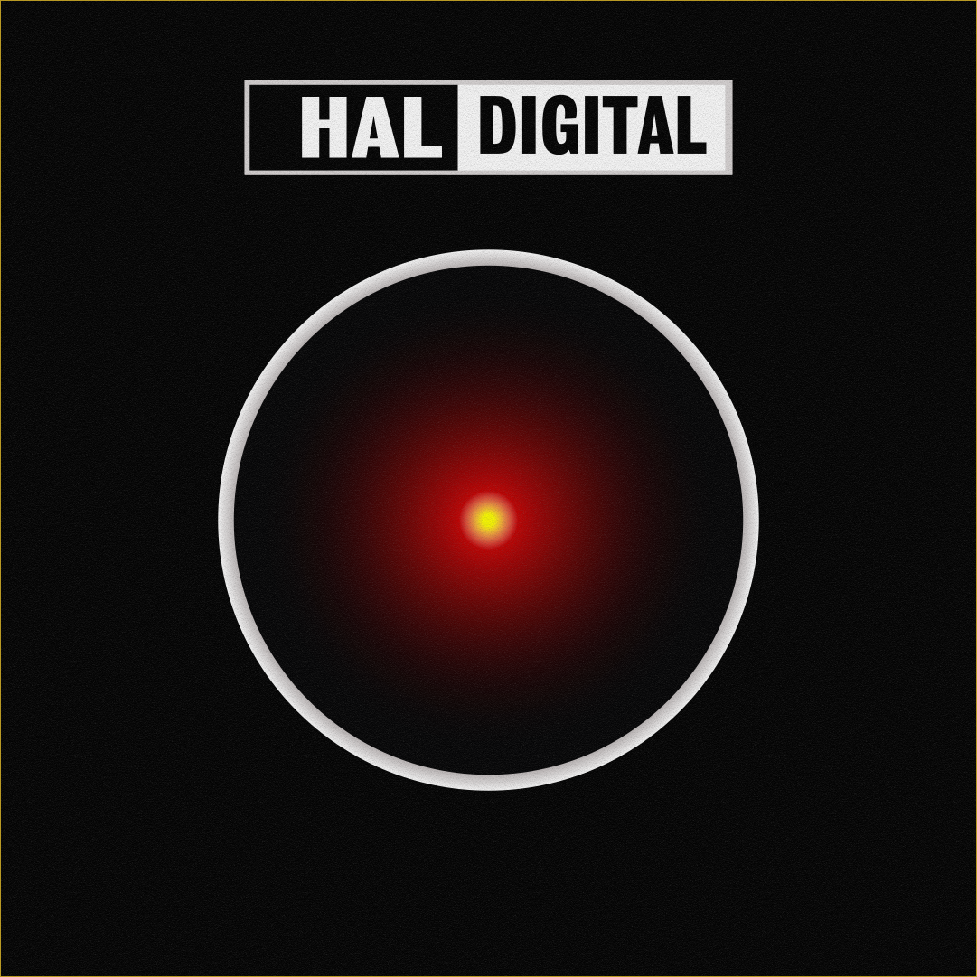 Album cover with black background, white circle, and a red central dot, labeled "HAL DIGITAL" in white text at the top.