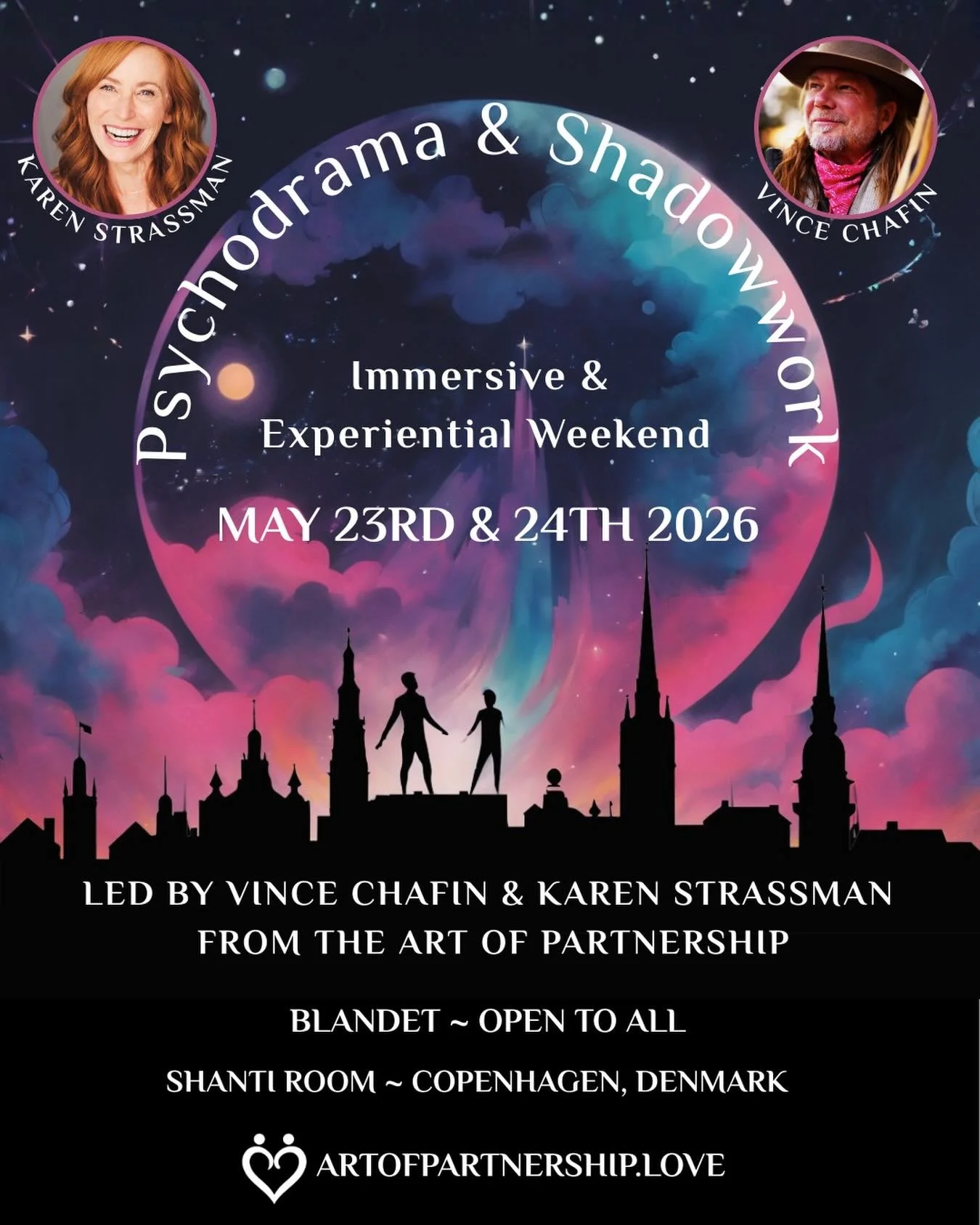 Excited to announce COPENHAGEN! In collaboration with Carsten Jensen &amp; Rasmus Haglund (@sacredviking &amp; @spenspazmer), Karen &amp; Vince will be leading an immersive and experiential weekend of psychodrama &amp; shadowwork on May 23rd &amp; 24