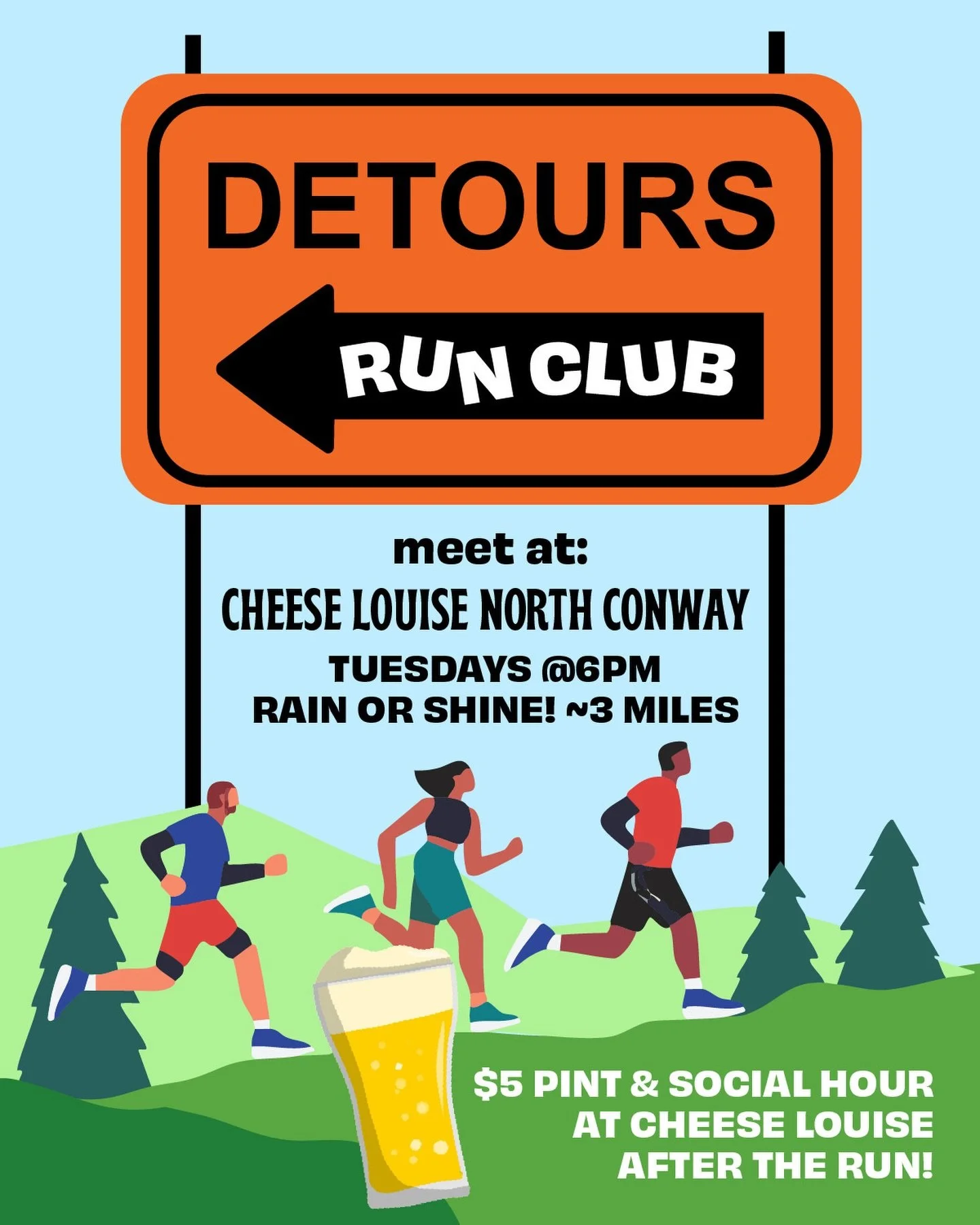 our north conway run club starts TOMORROW! 🏃&zwj;♀️

meet at the shop at 6PM for a few casual miles and brewskis after 🍻