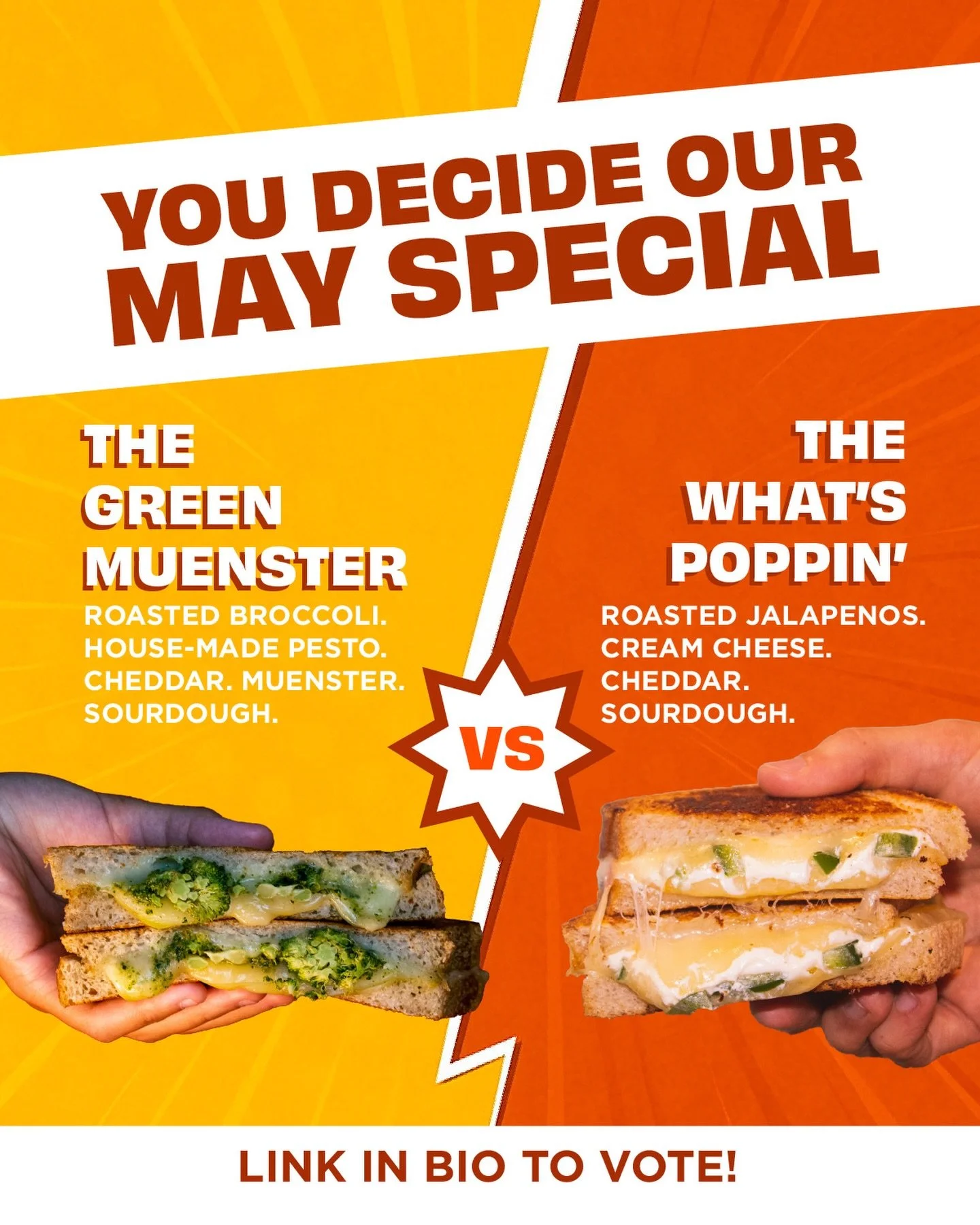 it&rsquo;s that time again ⏱️

THE GREEN MUENSTER is back with a vengeance, bringing a flavorful combo of roasted broccoli with pesto to the table 🥦 &hellip; but THE WHAT&rsquo;S POPPIN&rsquo; is ready to bring the heat with roasted jalape&ntilde;os