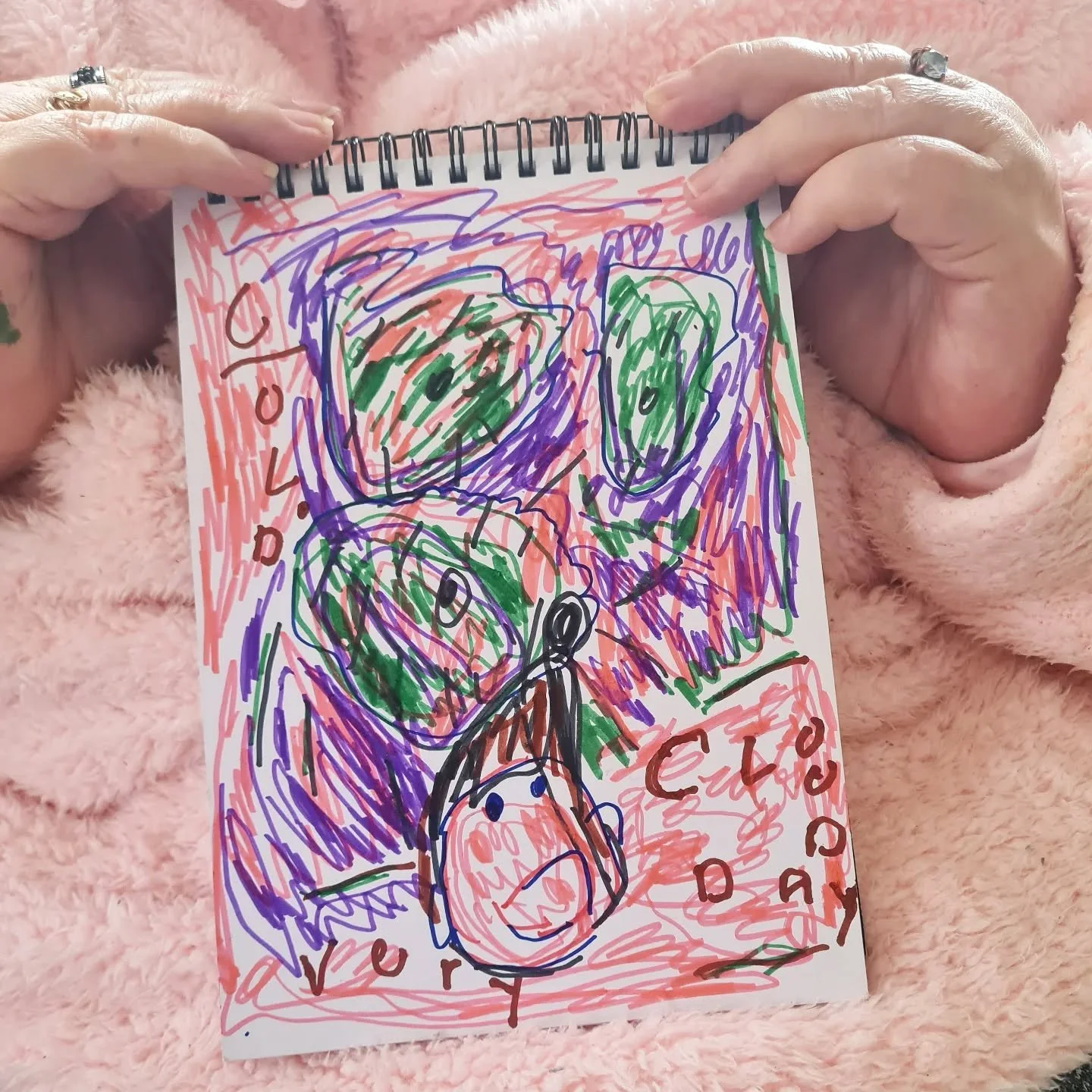 &quot;A very cold cloud day&quot; as scribed &amp; scribbled by Ali today as she interpreted the storm that screamed out the window.

#markmaking #stormysky #weather #feeling #tamanianart #drawhowyoufeel