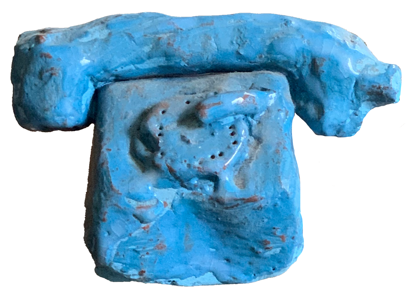 A hand-built ceramic dial-up telephone glazed in baby blue.
