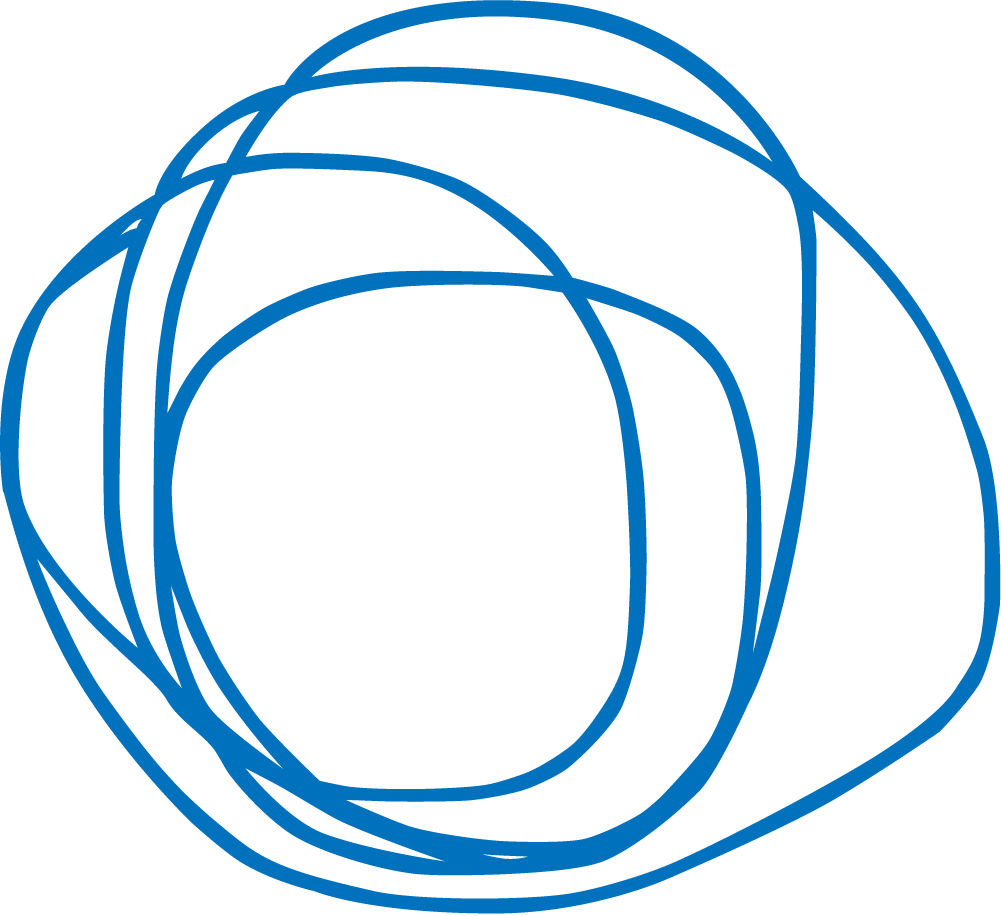 Blue abstract messy circular scribble on a black background.