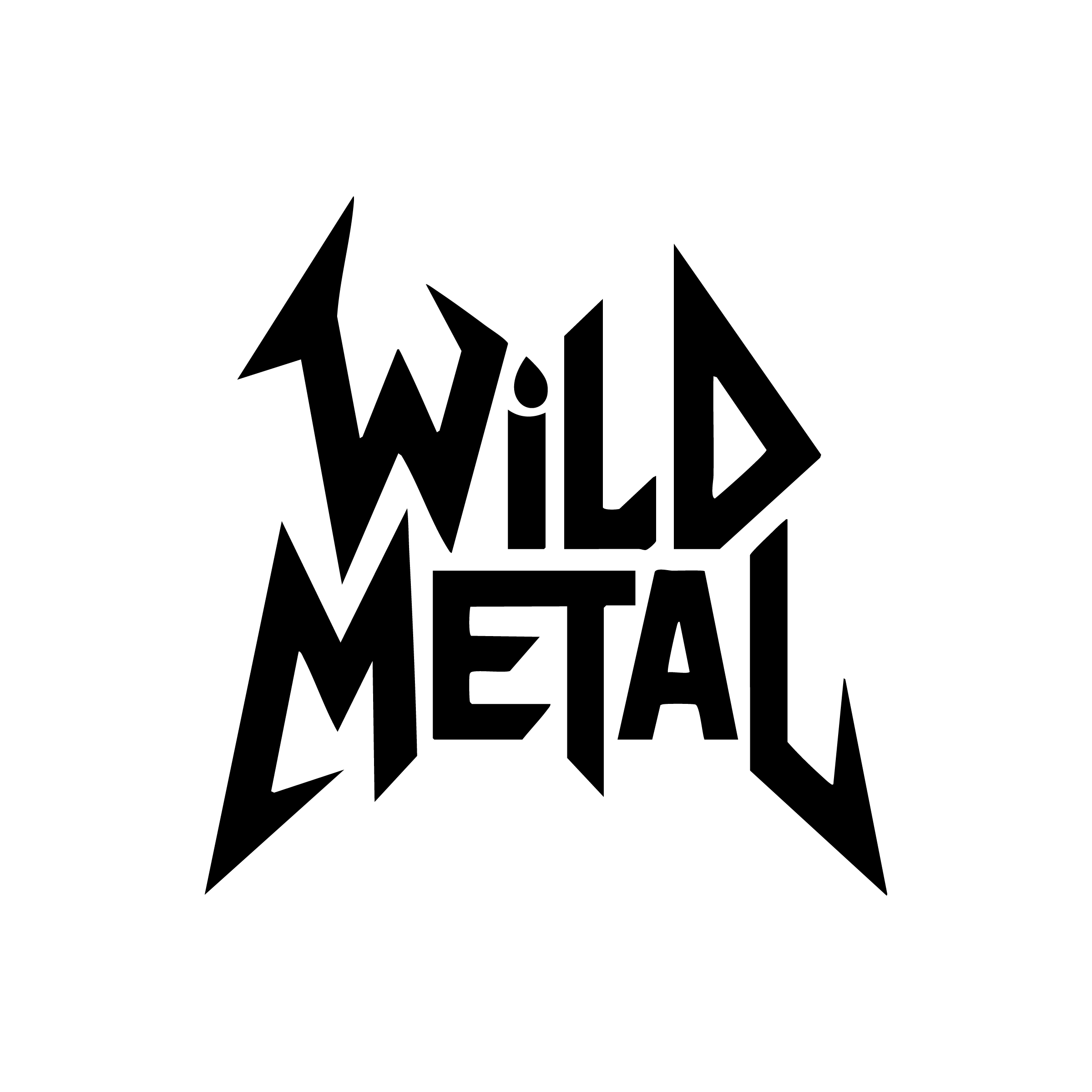 A hair metal inspired black and white logo for "Wild Metal" with hip notes of chaos and loyalty.