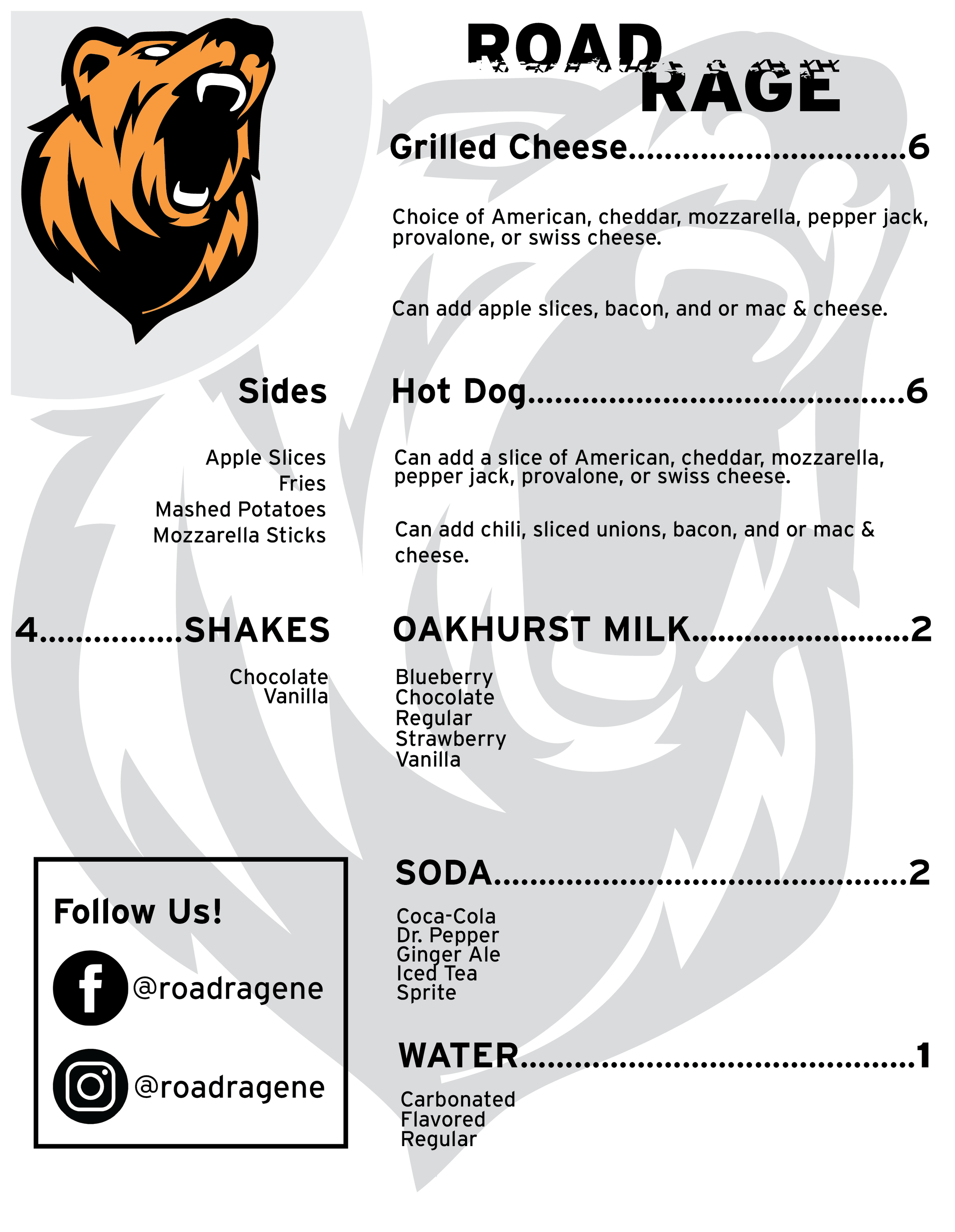 Menu Design for "Road Rage Sandwiches" Food Truck Company (2023) - Lovell, Maine